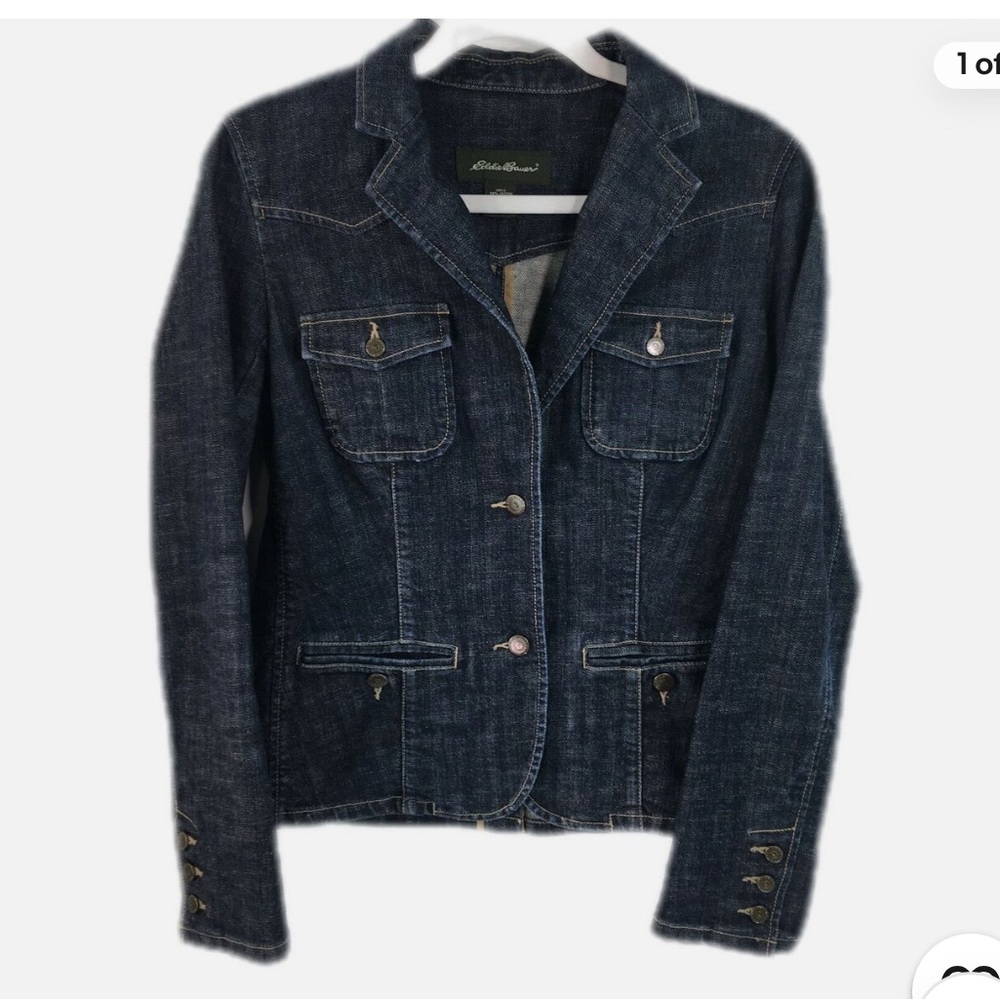 NWOT Eddie Bauer Women’s Stretch Blue Denim Jean Jacket Blazer Size XL